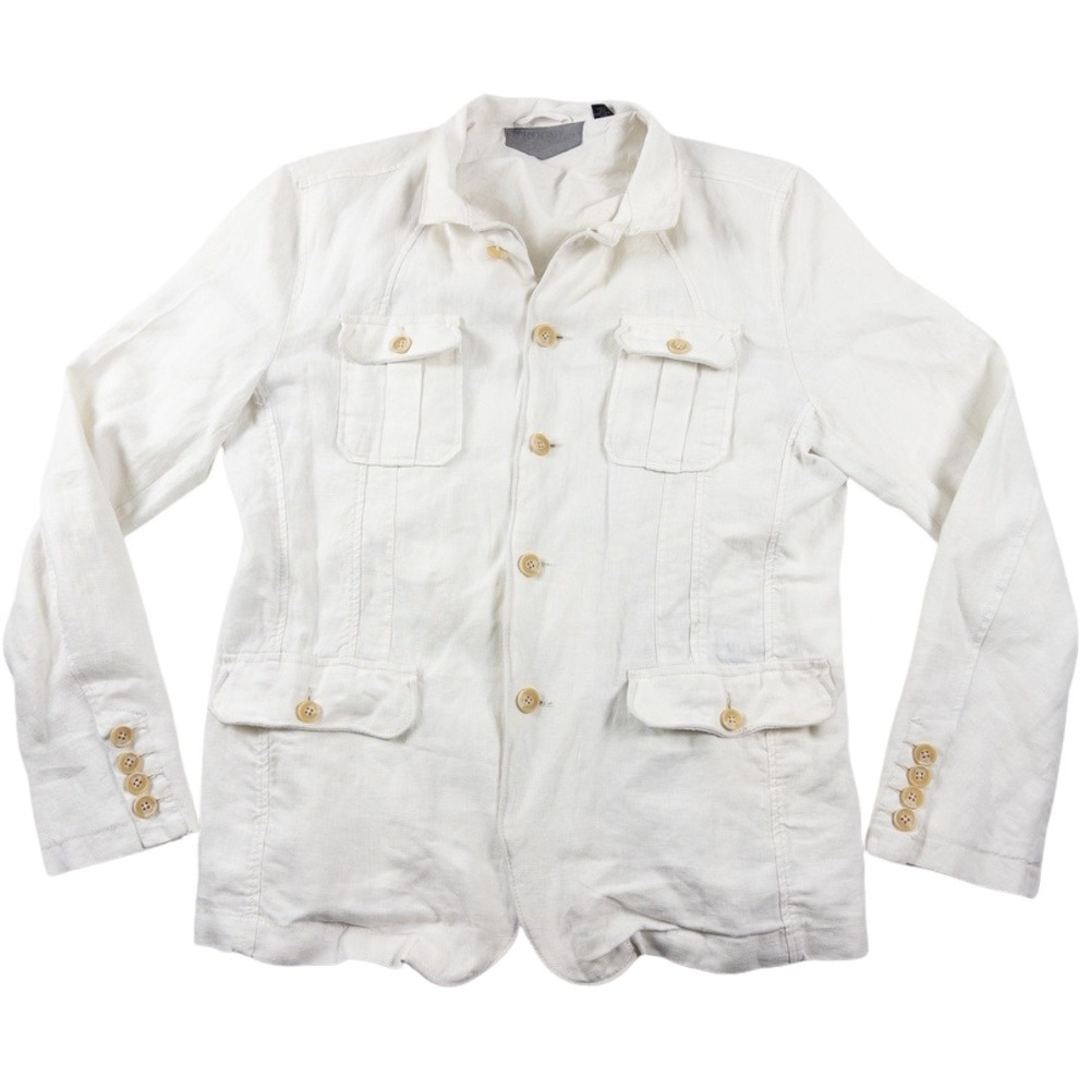 Rogue Linen Safari Jacket Mens Large Off White Unstructured Sport Coat Utility